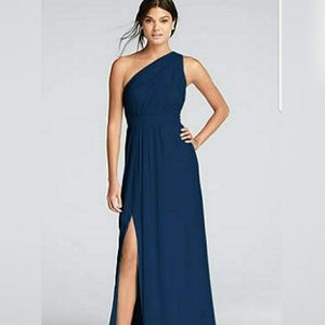 Long One-Shoulder Crinkle Chiffon Dress
